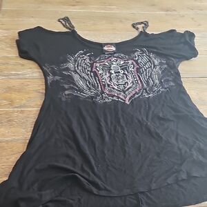 Harley-Davidson Black and Pink Embellished Tee